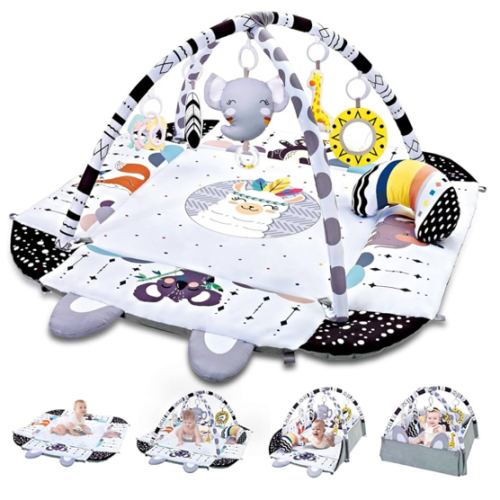 Baby Gym Play Mat, 8-in-1 Tummy Time Mat & Activity Gym, Washable Ball Pit, Infant Play Mat with Detachable Toys for Sensory Exploration and Motor Skill Development