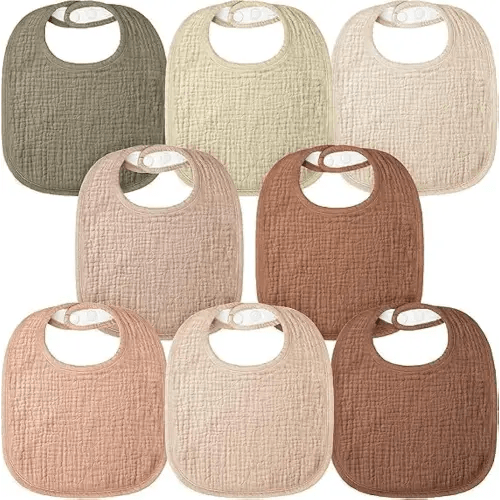 Bearmoss Muslin Baby Drooling Bibs 8 Pack, 100% Cotton Square Adjustable Bandana Bibs for Baby Girls Boys Teething Drool (Coconut Mocha)