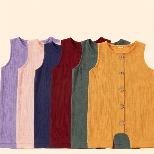 Baby Solid Color Button Sleeveless Romper