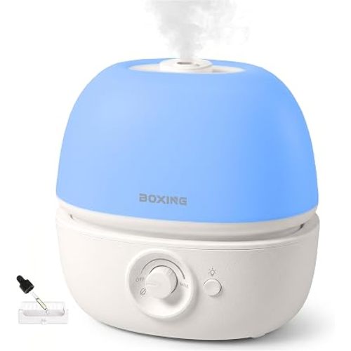 BOXING 3L Top Fill Humidifiers for Bedroom Baby, 20dB Quiet Air Humidifier for Large Room & Indoor Plants with Optional Night Light, Cool Mist Diffuser for Home, Essential Oil Tray, BPA-Free,White,30H