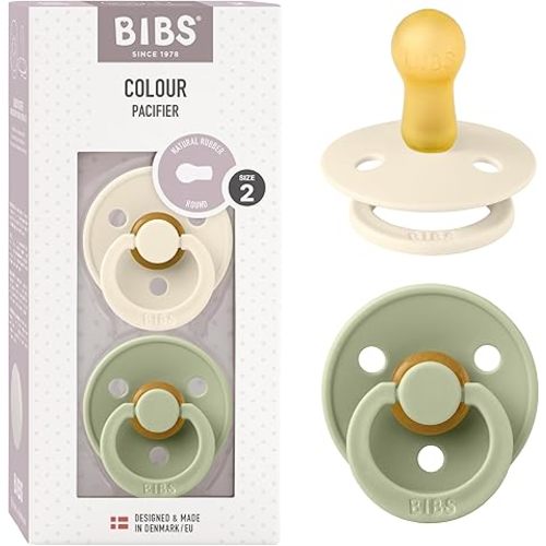 Bibs Colour Pacifier 2-Pack | BPA Free Soother, Round Nipple. Natural Rubber Latex,