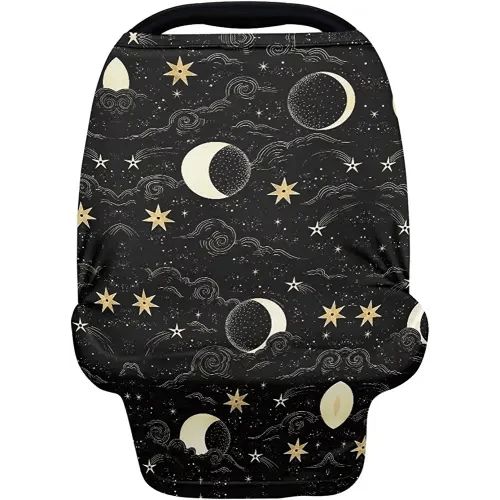 Galaxy Baby Car Seat Covers, Nursing Cover Breastfeeding Scarf Black Boho Stretchy Coverage, Infant Stroller Cover Cloud Moon Star Designs