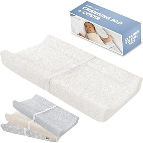 Jool Baby Soft Changing Pad + Washable Cover, Non-Slip - Fits Standard Changing Tables & Dressers (Off-White/Wave)