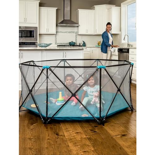 Regalo My Play Deluxe Extra Large Portable Play Yard Indoor and Outdoor, Award Winning Brand, Bonus Kit, Washable, Teal, 8-Panel, Great For Pets
