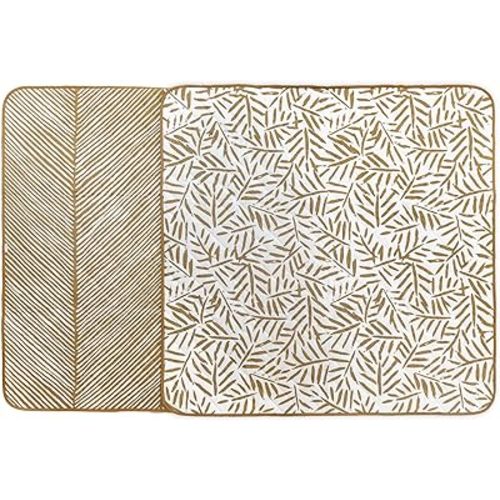 Toddlekind Pretty Practical Mat 100% Organic Cotton 47" x 47”, Reversible, Portable, Travel, Portable, Indoor/Outdoor, for Babies/Toddlers, Sandy Lines-Ocean Leaves-Sand Castle (Ochre/Gold)