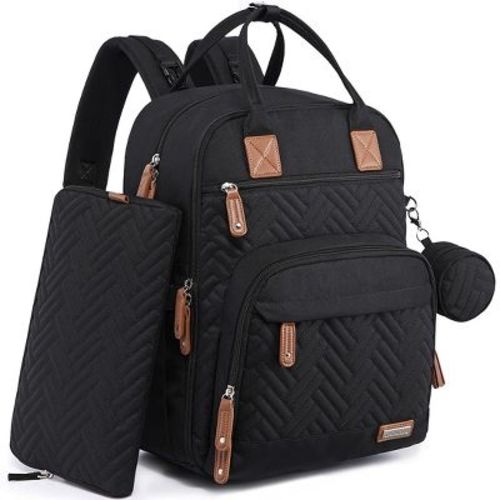 Iniuniu Large Diaper Backpack, Unisex 4-in-1 Baby Bag with Pouch, Changing Pad, Pacifier Case & Straps, Black