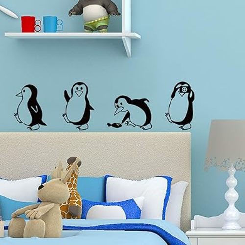 Cute Penguin Removable Animal Wall Stickers, Easy Peel and Stick Vinyl Decal Art for Kids' Bedrooms and Nurseries, 227.1 inches DT2076