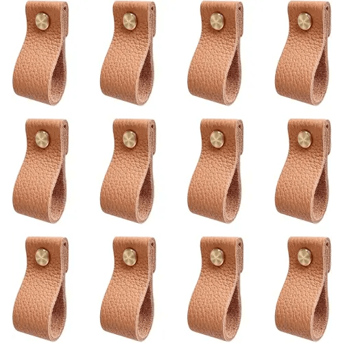 Hiili & Kaala Leather Knobs for Dresser Drawers, Dresser Pulls 12 Pack, Drawer Pulls and Knobs , Soft Dresser Knobs Change The Style of Dresser, Perfect Replacement of Metal Cabinet Knobs (Pumpkin)