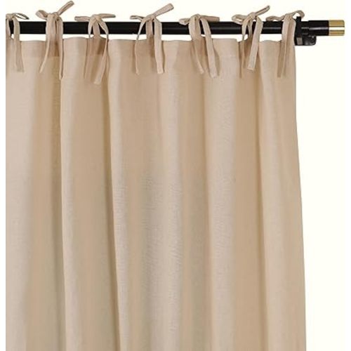 THE ART BOX Natural Gauze Blended Curtains Linen Sabsitute Energy Efficient Light Filtering Tie Top Door Window Treatment 2 Panel Drape for Livingroom (Natural, L 72" X W 42" Each Panel)