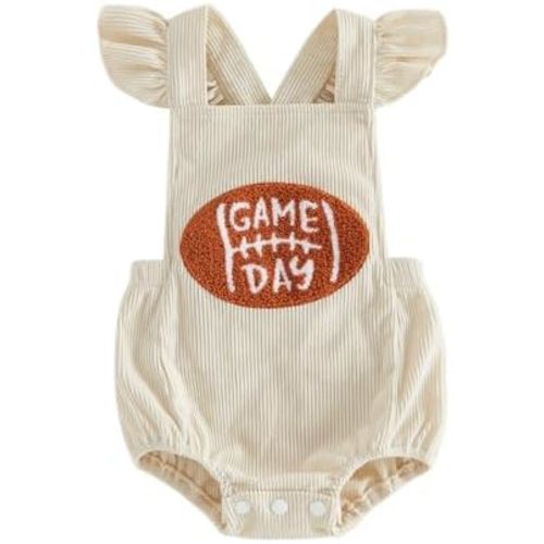 Newborn Baby Girl Football Outfit Game Day Corduroy Bubble Romper Overall Jersey Flying Sleeve Bodysuit Clothes Fall