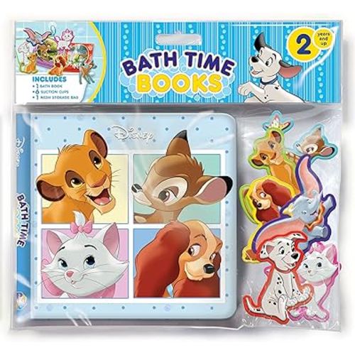 Disney Lion King and Friends Bath Time Books - Activity Books for kids, Bath book, 6 Padded suction cups, 1 Mesh bag