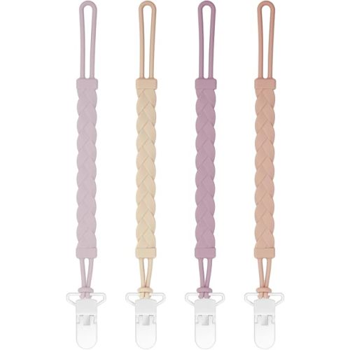 Stylish Silicone Pacifier Clips, 4-Pack Pacifier Holder with Flexible Woven Rope Design, 100% Food Grade Silicone, Safe Essentials for Newborns Baby Boys and Girls