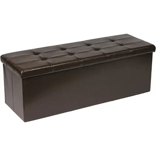 Folding Storage Bench Brown Faux Leather 43.3x15.7x15.7