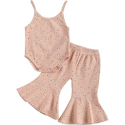 Baby Girl Summer Clothes Floral Sleeveless Straps Romper Tops Bell Bottom Flare Pants 2PCS Outfits