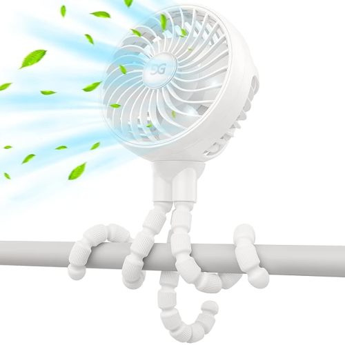 GUSGU Stroller Fan Clip on for Baby, Flexible Tripod & Rechargeable Battery, Small Personal Fan, Mini Portable Fan for Travel, Handheld, Car (White)