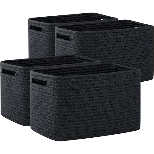 OIAHOMY 4 Pack Storage Baskets for Organizing, Cube Storage Bins for Shelves, Rectangle Storage Baskets With Handles, Woven Baskets for Storage, 12.7''Lx9''Wx7.8''H, Black