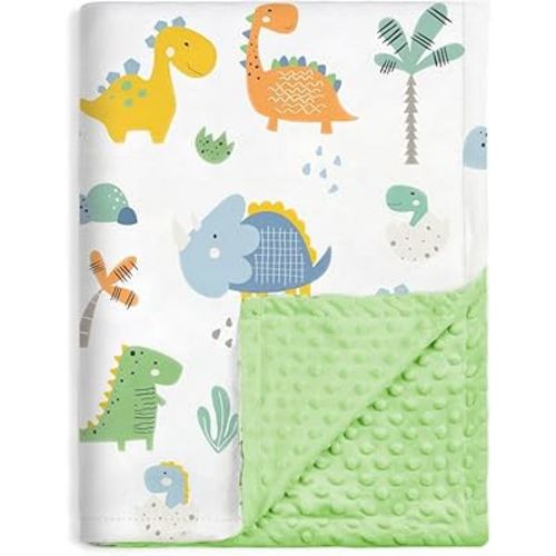 HOMRITAR Baby Blanket for Boys Super Soft Minky Blanket with Dotted Backing, Dinosaurs Multicolor Printed for Toddler Nursery 30 x 40 Inch