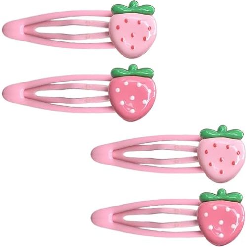 Strawberry Hair Clips for Baby Girls - 4Pcs Pink Metal Snap Hair Clips Hair Barrettes Hair Pink Accessories for Girls Toddlers Kids and Teens Gifts