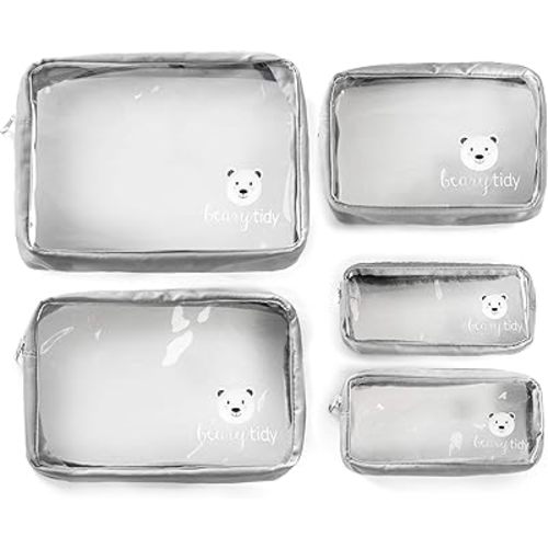 5 Piece Diaper Bag Organizer Pouch Set, Clear with Zippers and Nestable
