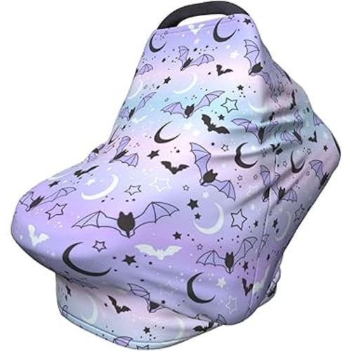Halloween Bat Car Seat Covers Baby Multi-Use Moon Star Car Seat Canopy Carrier Cover, Breathable Breastfeeding Cover Boys & Girls