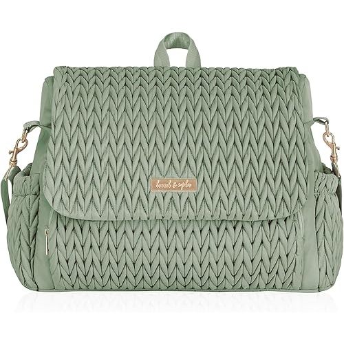 Hannah & Sophia Belle Convertible Baby Diaper Backpack & Bag in Sage Green, Large Size, Dual Sided Water Resistant Changing Mat Included, Detachable Shoulder Straps, Easy To Use