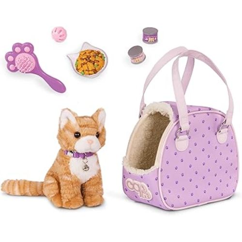 Our Generation - Pet Carry Bag & Care Toy - Plush Tabby Cat Plush - 18" Doll Accessory - Pretend Play - For Ages 3+ - Jumping on Cat Carrier