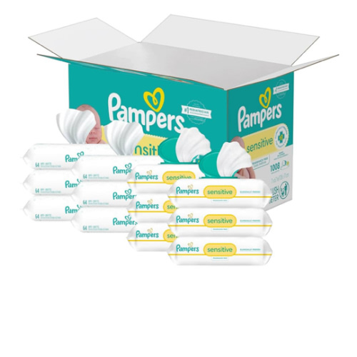 Pampers Sensitive Baby Wipes, Water Based, Hypoallergenic and Unscented, 8 Flip-Top Packs, 4 Refill Packs (1008 Wipes Total)