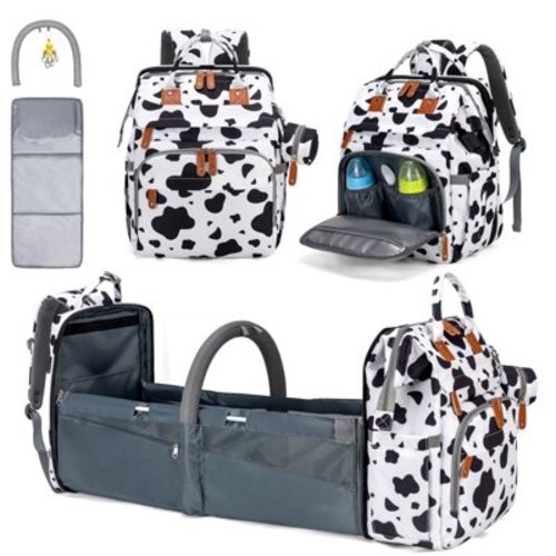 Baby Diaper Bag Backpack with Changing Station & USB Charging Port, Kabaqoo Multifunctional Newborn Baby Bag Backpack, Cow
