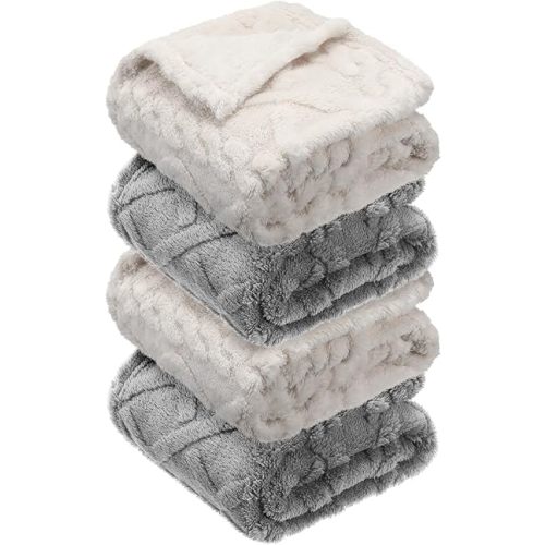 4 Pcs Fleece 30" x 40" 3D Fluffy Baby Blanket for Boys Nursery Little Girl Infant or Newborn Receiving Swaddling Blankets(Neutral Color)