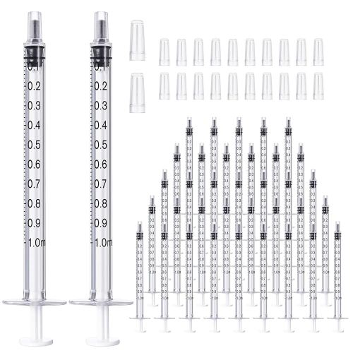 JOLLY PARTY 100 Pack 1ml Syringes with Caps, 1cc Syringe without Needle, Small Oral Syringe with Tip Cap Individually Wrapped for Scientific Labs, Liquid Measuring, Pet Feeding, Oil & Glue Dispenser