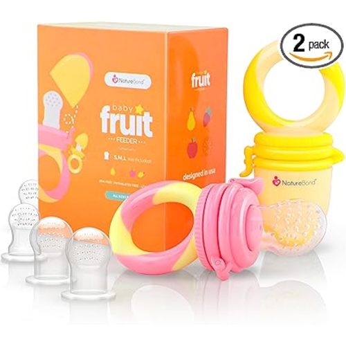 NatureBond Baby Food Feeder/Fruit Feeder Pacifier (2 Pack) - Infant Teething Toy Teether | Includes Additional Silicone Sacs