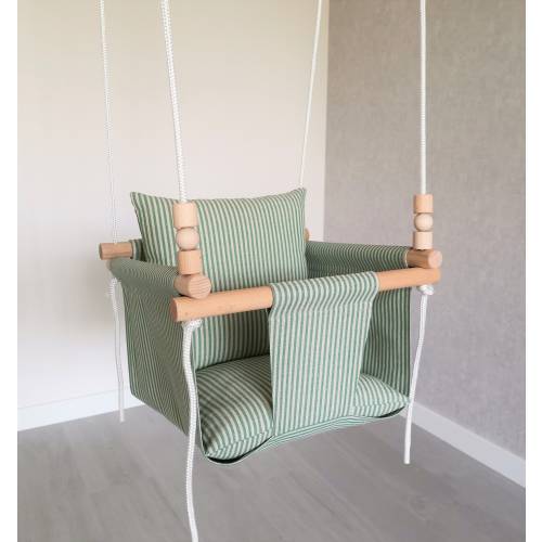 Baby Swing Deluxe Linen/Toddler Swing/Stripe Linen Swing/Indoor Swing/Birthday Gift/Fabric Swing/Green Swing/Baby Swing