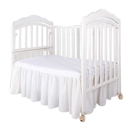 Crib Bed Skirt Split Corner,Dust Ruffle 100% Cotton Nursery Crib Toddler Bedding Skirt for Baby Boys or Girls, Ruffled 14" Drop White Solid