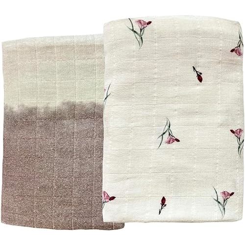 Leyl&Ari Baby Swaddle Blanket Set, Organic Cotton Muslin Receiving Blanket for Newborn (Tropical Flowers/Ombre)