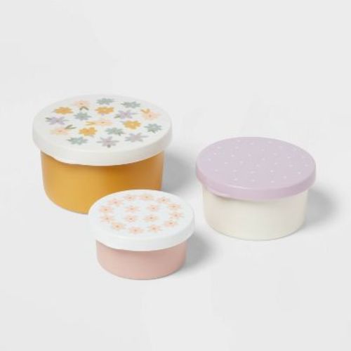 Kids' 3pk Flowers Single Wall Stainless Steel Round Snack Boxes Pink - Pillowfort™: Dishwasher-safe, Portable Set