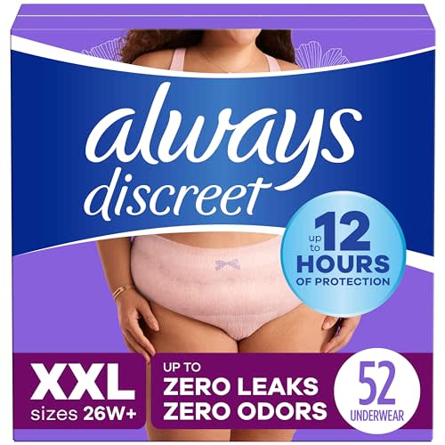 Always Discreet Adult Incontinence Underwear for Women and Postpartum Underwear, XXL, Up to 100%* Bladder Leak Protection, 52 CT,