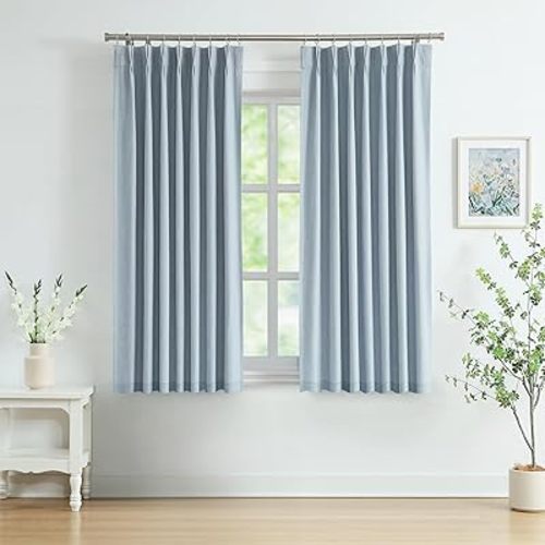 WEST LAKE Dusty Blue Bailey Pinch Pleat Blackout Curtains with Room Darkening Liners 72 Inch,Linen Textured Drapes with Backtabs Hooks,Energy Efficient Window Treatment Bedroom Living Room,40"Wx72"Lx2