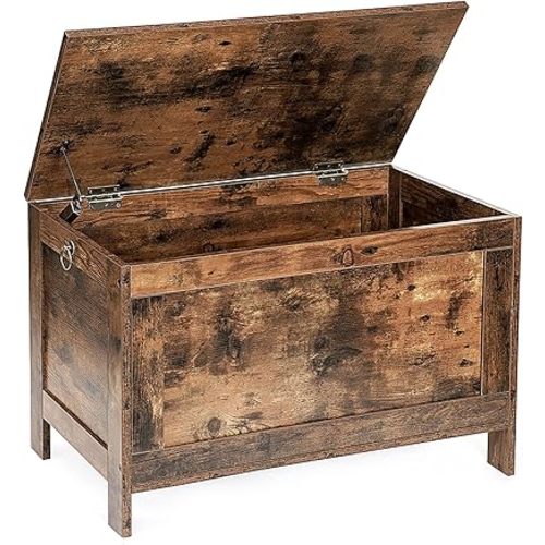 HOOBRO Toy Box, Retro Wooden Look Storage Chest with Safety Hinge, Entryway Storage Bench Supports 220 lb, 29.9 x 15.7 x 18.9 Inches Toy Chest Organizer, Easy Assembly (Rustic Brown) BF75CW01G1