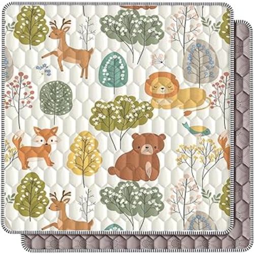 Baby Play Mat 50" X 50" Playpen Mat Waterproof Baby Floor Mat Non-Slip Cushioned Baby Crawling Mat, Activity Playmats for Babies, Toddlers, Infants, Play & Tummy Time (50x50, Fox)