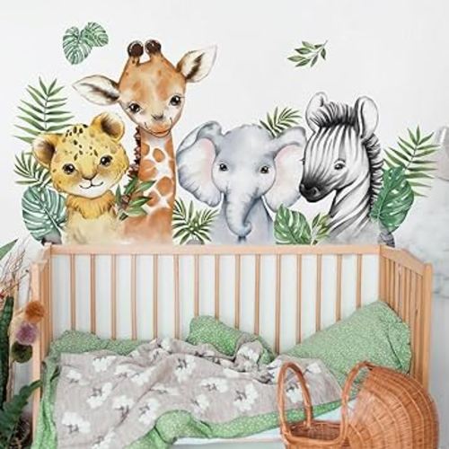 clothmile Watercolor Jungle Animal Wall Decals Forest Animal Wall Sticker Elephant Lion Monkey Wall Decals for Kids Baby Nursery Playroom Bedroom Classroom Kindergarten Wall Decor clothmile -8