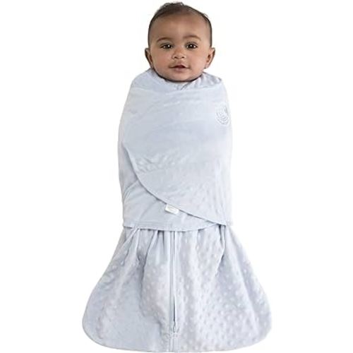 HALO Sleepsack Swaddle, 3-Way Adjustable Wearable Blanket, TOG 3.0, Velboa, Blue Plush Dots, Small, 3-6 Months