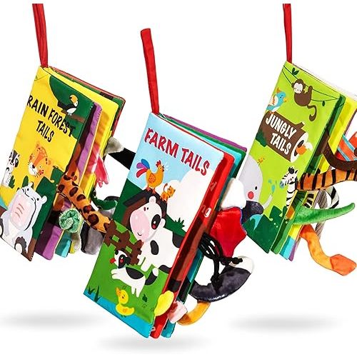 beiens Baby Books Toys, Baby Books 0-6 Months, 3PCS Touch and Feel Cloth Crinkle Soft Books, Toys for 0-3-6-12-18 Months Infant Newborn Baby Boy Girl Shower Gifts Set