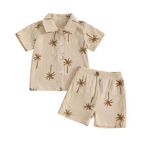 Baby Boys Clothes Set Toddler Infant Boys Button-down Shirt Tops + Cotton Gauze Shorts Summer Outfit 2PCS with Pockets