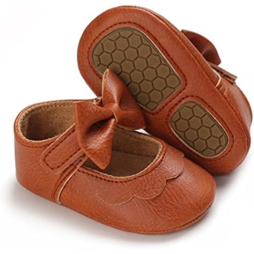 LAFEGEN Baby Girls Mary Jane Flats with Bownot Non Slip Soft Sole PU Leather Newborn Infant Toddler First Walker Cirb Dress Shoes