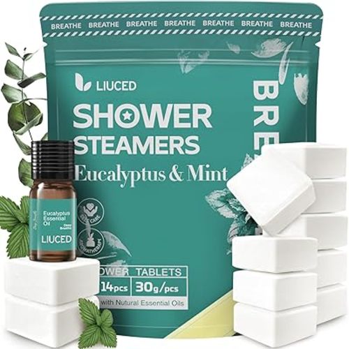 Shower Steamers Aromatherapy - 14 Pack Eucalyptus & Mint Shower Bombs and 5ml Natural Eucalyptus Essential Oils, Nasal Relief, Self Care Stress Relief Gifts for Women, Mothers Day Gifts for Mom Wife