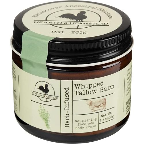 Handmade Whipped Tallow Balm (Unscented/Herb-Infused) - Organic Body Butter with Infused Olive Oil, for Eczema, Rosacea, Baby - 1.3 oz