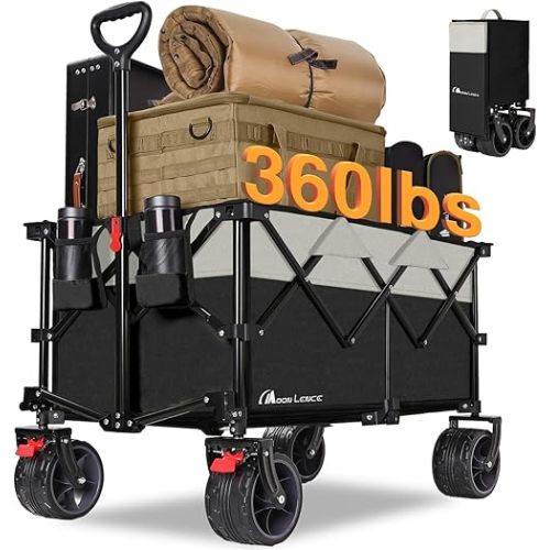 MOON LENCE Collapsible Foldable Wagon Cart, 220L Large Weight Capacity Folding Utility Wagon with All-Terrain Big Wheels, Utility Cart Wagon for Garden, Grocery, Shopping, Camping, Beach, Picnics