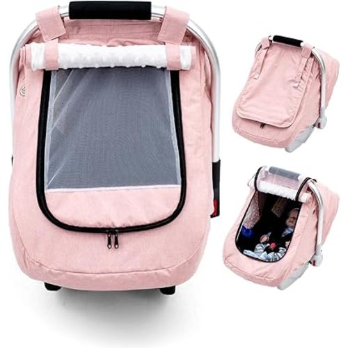Waterproof Car Seat Cover Baby, 3D Mink Dot Infant Car Seat Cover with 2 Breathable Vents, Universal Carseat Canopy for Girls Boys, Baby Carrier Cover for All Seasons, Protect from Sunlight Rain