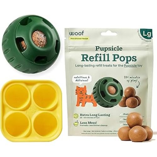 WOOF Starter Pack - Interactive Dog Toys for Boredom - Dog Treat Molds Silicone - Chicken-Flavored Healthy Treats for Dogs - Pupsicle Doggy Enrichment Toy - for Large Pups - 25-75 lbs