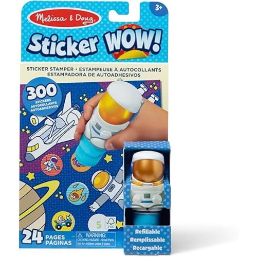 Melissa & Doug Sticker WOW!™ 24-Page Activity Pad and Sticker Stamper, 300 Stickers, Arts and Crafts Fidget Toy Collectible Character – Astronaut - FSC Certified